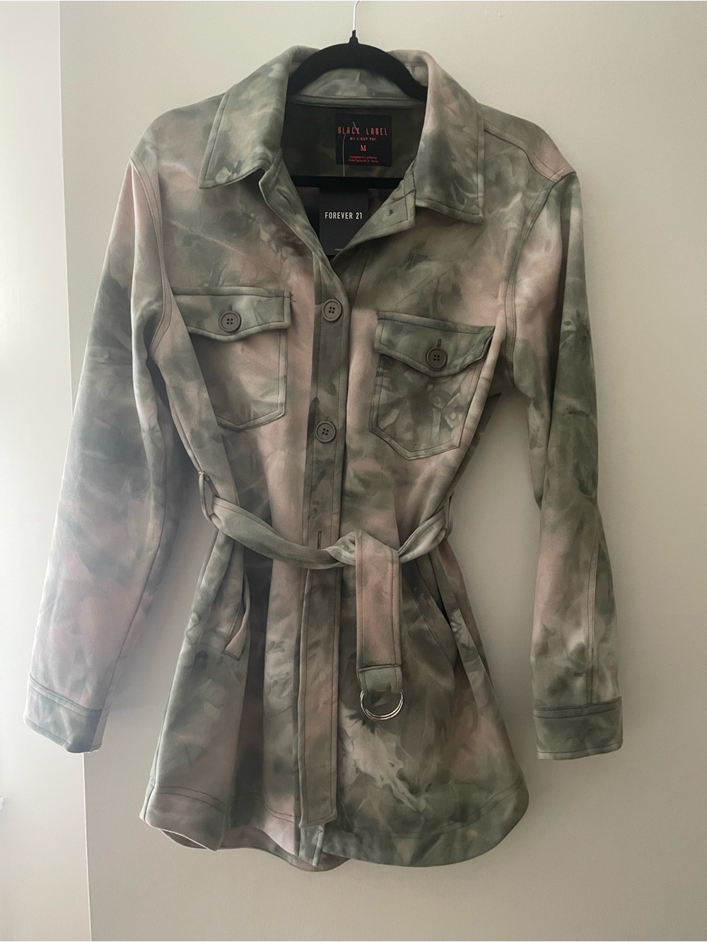 Forever 21 Olive & Blush Tie-Dye Utility Jacket with Belt